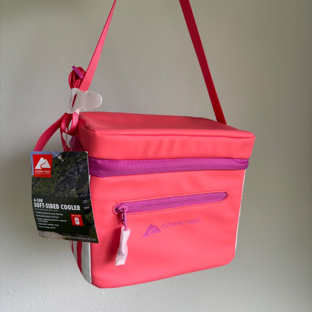 Ozark Trail NWT 6 Can Soft-Sided Cooler Pink Purple stripe